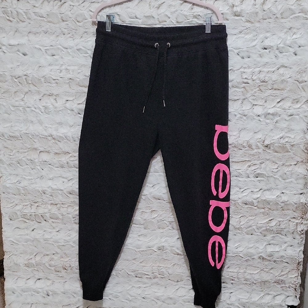 Bebe Joggers Black With Pink Brand Spellout On Leg, Size 1X Streetwear, Comfort